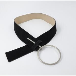 United Colors of Benetton Oval Belt Medium Black Suede Silver Tone Buckle